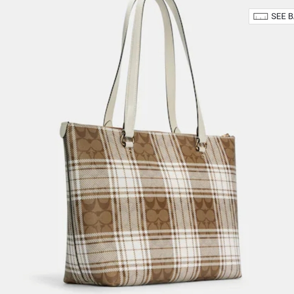 COACH GALLERY TOTE IN SIGNATURE CANVAS WITH HUNTING FISHING PLAID PRINT - Picture 1 of 8